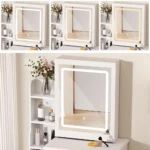 Bedroom Dressing Table Vanity Desk with Sliding Mirror and Lights Makeup Table with Hidden Storage Space - Image 7