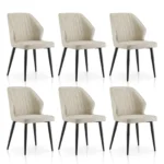 Set of 6 Faux Leather Dining Chairs Upholstered Kitchen Seats with Padded Back and Metal Legs