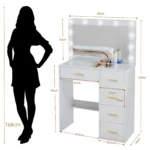 White Dressing Table With Hollywood LED Mirror and 5 Drawers Vanity Makeup Desk - Image 5
