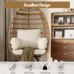 Outdoor 360° Swivel Egg Chair with Cushions, Indoor Outdoor Wicker Egg Basket Lounge Chair for Patio Porch Living Room, Oversize - Image 3