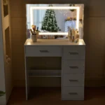 White Dressing Table With Hollywood LED Mirror and 5 Drawers Vanity Makeup Desk - Image 6