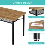 UK Dining Table Set for 4 People, 5-Piece Kitchen Table and Chairs with Storage Rack, Metal and Wood Rectangular Dining Room Tab - Image 4