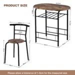 3 Piece DiningTable & Chair Set for Kitchen Dining Room Compact Space Wooden Steel Frame (Brown) - Image 2