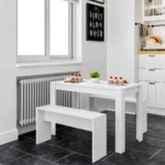 OIRA Modern Dining Table and Bench Set 3 Piece Set for Small Space 4 Seater Particleboard Kitchen Dining Table Chair Set