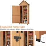 Outdoor Wooden Storage Shed Waterproof, 63'' Vertical Outdoor Storage Cabinet with 4 Shelves & Lockable Door - Image 5