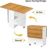 Multifunctional Folding Dining Tables Wooden Movable Wheels Shelves Suitable Kitchen Living Room Save Space Restaurant Furniture - Image 6