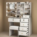 White Dressing Table with Led Lights Large Mirror 6 Drawers White Makeup Desk - Image 4