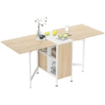 Foldable Drop Leaf Dining Table Folding Workstation for Small Space with Storage Shelves Cubes Oak amp White