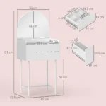 OIRA Makeup Vanity Table with Mirror Drawers Modern Dressing Table White - Image 3