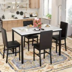 5pcs Dining Set with Table And Chairs, Metal Frame, Ideal for Small Dining Areas, Compact Living Rooms