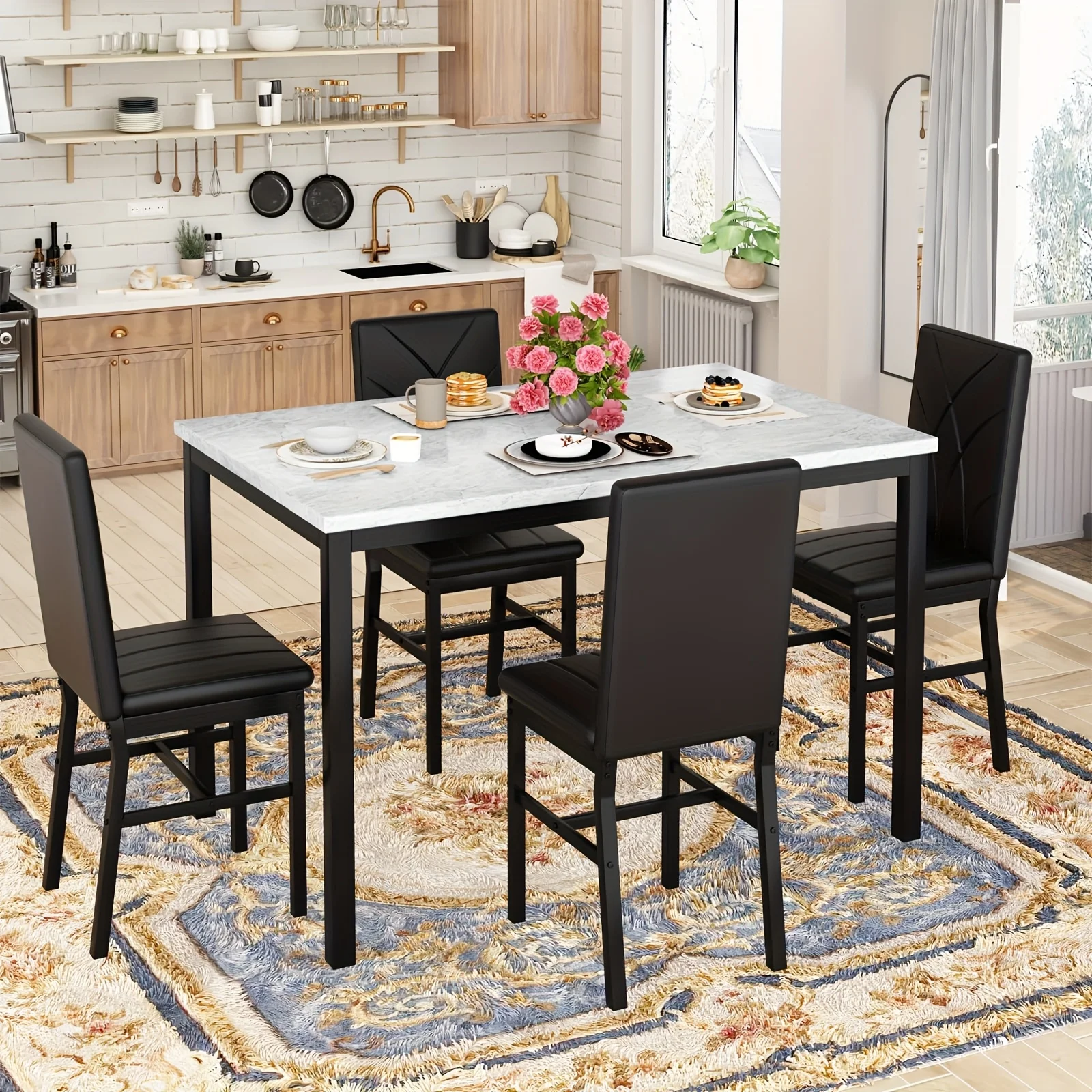 kf-S8f88aa9912cf47b9b04272c9035ed6a9Z 5pcs Dining Set with Table And Chairs, Metal Frame, Ideal for Small Dining Areas, Compact Living Rooms - Image 1