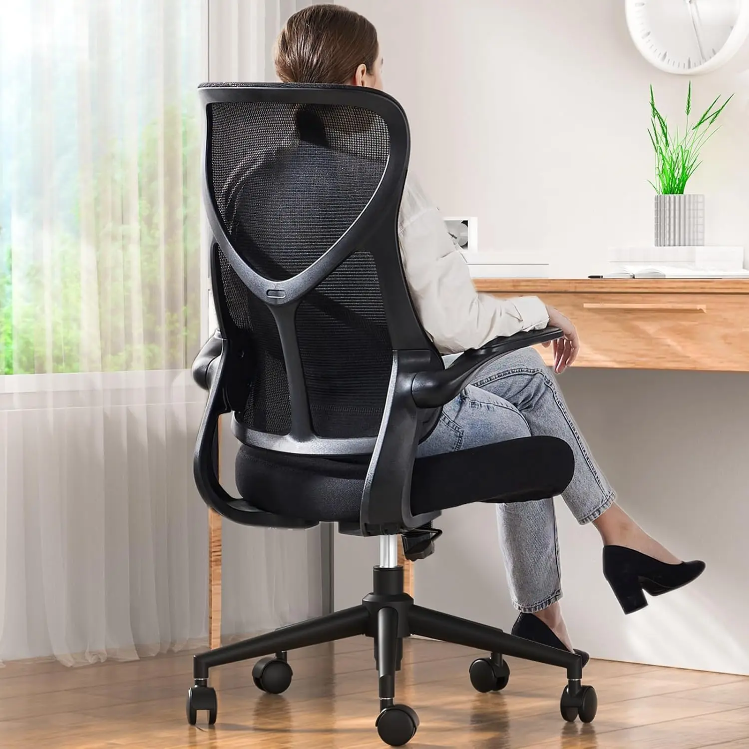 kf-S92664a04e01f4cbbb4e83556b37757d8O Aptliton Ergonomic Office Chair with Breathable Mesh Back, Thick Padded Seat, Adjustable Height & Tilt Lock, Swivel Computer Des - Image 1