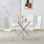 OIRA 5Pcs Round Glass Dining Table Set, Clear Dining Table with 4Pcs Dining Chairs for Dining Room Kitchen - Image 2