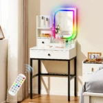 Dressing Table with LED Lighting, 1 Drawer Vanity Table with Unique Mirror - Image 5