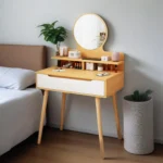 OIRA Makeup Table Nightstand with Drawer Storage Rack Dressing Table with Mirror - Image 2