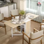 Foldable Drop Leaf Dining Table Folding Workstation for Small Space with Storage Shelves Cubes Oak amp White - Image 2