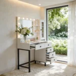 White Modern Vanity Set, 3 Color Dimmable Led Lighted Mirror, 5 Drawers, Easy Assembly Bedroom Makeup Furniture - Image 2
