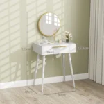 OIRA Modern Dressing Table w/ 2 Drawers Round Mirror for Bedroom White - Image 3