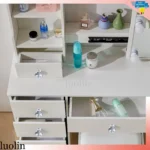 Dressing Table Mirror Drawers Vanity Makeup Desk Stool Set With LED Lights White - Image 5
