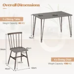 OIRA 5-Pcs Dining Table Set Rectangular Kitchen Table & 4 Chairs-Grey - Image 2