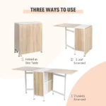 Foldable Drop Leaf Dining Table Folding Workstation for Small Space with Storage Shelves Cubes Oak amp White - Image 6