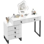 HOMCOM Dressing Table with LED Leaf Shape Mirror and 5 Drawers, White - Image 2
