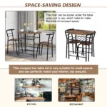 3 Piece DiningTable & Chair Set for Kitchen Dining Room Compact Space Wooden Steel Frame (Brown) - Image 4