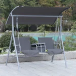 2 Seater Garden Swing Chair Patio Rocking Bench Double Padded Seats, Storage Bag and Tray, Grey - Image 3