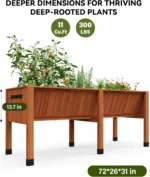 OIRA Wooden Garden Bed with Tool Hooks, Elevated Planter Box with Legs, Rectangle Veg Trough Planter for Flower Vegetable - Image 6