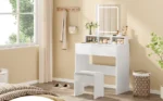 Dressing Table with LED Lights and Mirror, Vanity Desk with Adjustable Brightness, 2 Drawers, 3 Open Shelves, 80x40x140.5cm - Image 7
