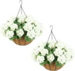 UK 2 Set Artificial Outdoor Geraniums Flowers with Brown Basket, Artificial Hanging Flowers Plant, 12 Pcs Geraniums Flowers for - Image 6