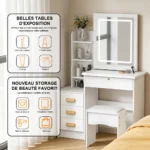 Bedroom Dressing Table Vanity Desk with Sliding Mirror and Lights Makeup Table with Hidden Storage Space - Image 6