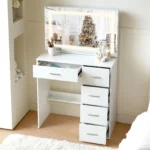 White Dressing Table With Hollywood LED Mirror and 5 Drawers Vanity Makeup Desk - Image 2