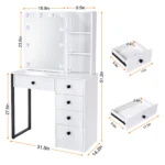 Hollywood Vanity Set with 3 Color Dimmable Led Bulbs Mirror, 5 Storage Drawers Bedroom Dressing Table - Image 6