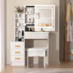 Bedroom Dressing Table Vanity Desk with Sliding Mirror and Lights Makeup Table with Hidden Storage Space - Image 3