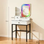 Dressing Table with LED Lighting, 1 Drawer Vanity Table with Unique Mirror - Image 2