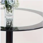 Black Dining Table and Chairs Set of 4, Round Tempered Glass Table with High Back PU Leather Chairs - Image 2