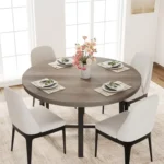 Industrial Round Wood Table w/Metal Base - Seats 4 6, Rustic Finish (Chairs Not Included) - Image 2