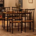UK Dining Table Set for 4 People, 5-Piece Kitchen Table and Chairs with Storage Rack, Metal and Wood Rectangular Dining Room Tab - Image 2