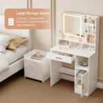 OIRA Dressing Table, Vanity Desk with Mirror, LED Lights and Drawers, Makeup Desk with Brightness Adjustable - Image 6