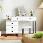 HOMCOM Dressing Table with LED Leaf Shape Mirror and 5 Drawers, White - Image 5