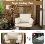 Outdoor 360° Swivel Egg Chair with Cushions, Indoor Outdoor Wicker Egg Basket Lounge Chair for Patio Porch Living Room, Oversize - Image 4