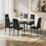 Extendable Dining Table, 120-160 Marble Effect Oval Kitchen Table for Dining Room,Kitchen - Image 2