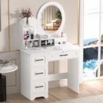 Makeup Desk with Mirror, Large Vanity Desk with Storage Shelves, 4 Drawers, Vanity Table with Light, Bedroom Dressing Table - Image 5
