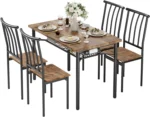 UK Dining Table Set for 4 People, 5-Piece Kitchen Table and Chairs with Storage Rack, Metal and Wood Rectangular Dining Room Tab - Image 6