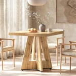 4 person square dining table, 80 x 80 x 75 cm, small kitchen table with column feet, farmhouse-style table