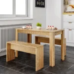 OIRA Modern Dining Table and Bench Set 3 Piece Set for Small Space 4 Seater Particleboard Kitchen Dining Table Chair Set - Image 3
