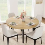 Industrial Round Wood Table w/Metal Base - Seats 4 6, Rustic Finish (Chairs Not Included)