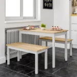 Set of 3 Modern Wood Dining Table and Benches - Image 3