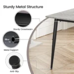 Dining Table, Marble Effect Dining Table with Black Metal Legs Kitchen Table,Modern Dining Tables for Home/Kitchen Office - Image 9